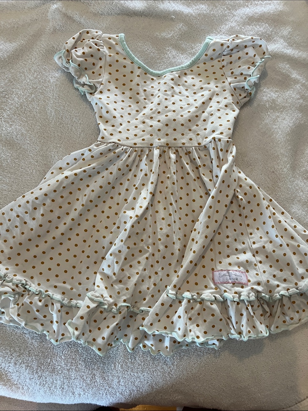 Girls Cream Polka Dot Dress with Gold Dots